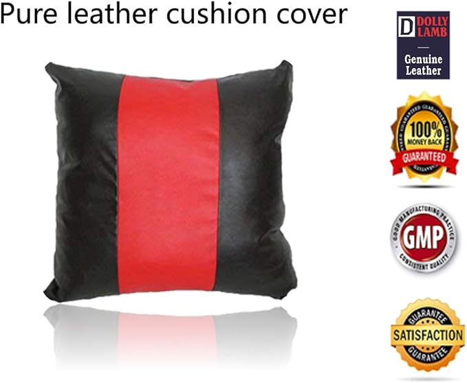 D DOLLY LAMB Lambskin Leather Pillow Cover - Sofa Cushion Case - Decorative Throw Covers for Living Room & Bedroom, 18x18 Inches - Red Black 01 Pack of 2