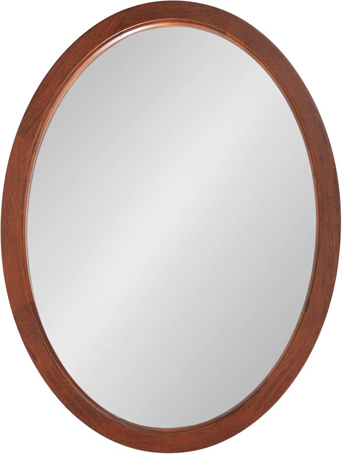 Kate and Laurel Hogan Mid-Century Oval Framed Wall Mirror; 18 x 24; Dark Walnut; Decorative Modern Wood Mirror with Soft Curvature and Oval Shape