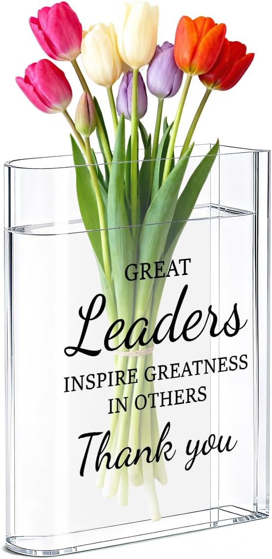 Leader Boss Bosses Day Gifts for Women Men Manager Funny Office Decor for Women Wooden Acrylic Book Flower Vase National Boss Day Decorations Gifts for Leader HR Men Manager Bookshelf Desk Decor