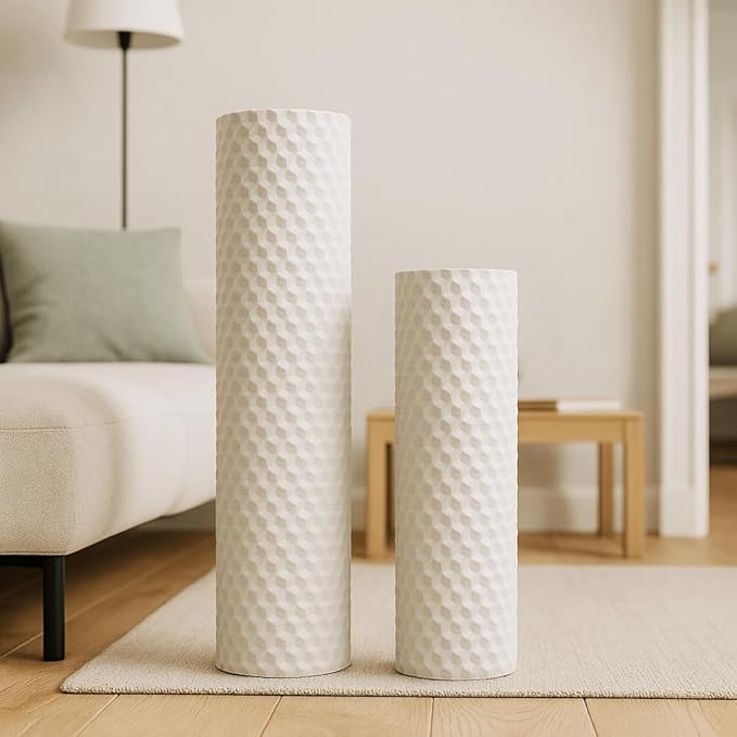 Leewadee White Tall Floor Vase, Set of 2 Decorative 24/19″ Large White Vases from Metal for Home Decor Living Room, Style with Pampas Grass for Modern, Vintage, Rustic or Farmhouse Room Decor