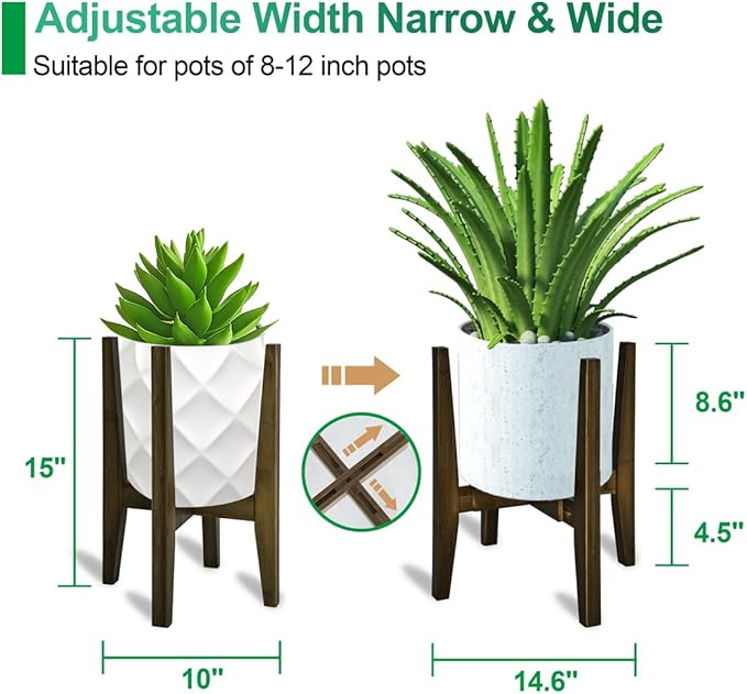 Rnined Plant Stand Indoor, Bamboo Plant Shelf, Adjustable Corner Plants Flower Holders Single Floor Plant Stand, Fits 8 to 12 Inches Pots,(Pot & Plant Not Included)(walnut)