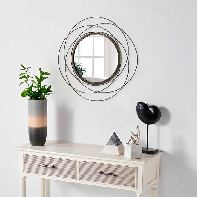 Wall Mirror Mounted Small Round Decorative Mirrors, Circle Metal Art Mirror Home for Bathroom Vanity, Living Room or Bedroom 16”