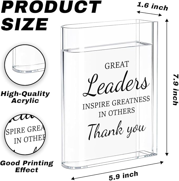 Leader Boss Bosses Day Gifts for Women Men Manager Funny Office Decor for Women Wooden Acrylic Book Flower Vase National Boss Day Decorations Gifts for Leader HR Men Manager Bookshelf Desk Decor