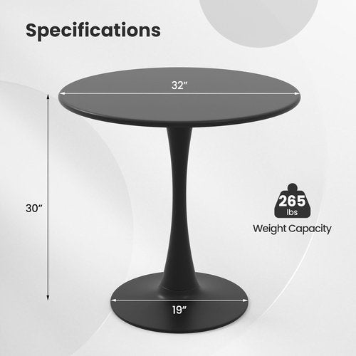 Giantex Modern Black Round Dining Table - 32" Tulip Design with Thickened Top & Sturdy Metal Base | Ideal for Small Spaces