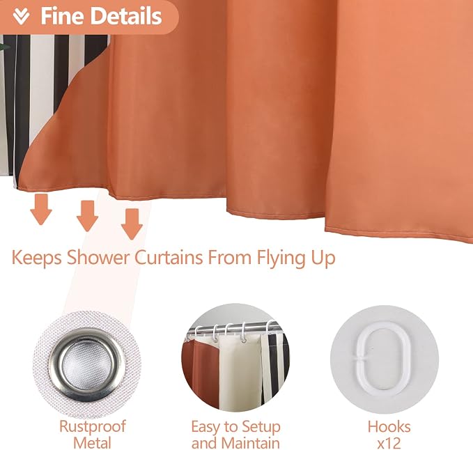72x72 Inch Waterproof Shower Curtain in Burnt Orange Abstract Geometric Design, Modern Boho Style, Polyester Fabric,Machine Washable, Includes 12 Hooks, Bathroom Decor for Spa Look