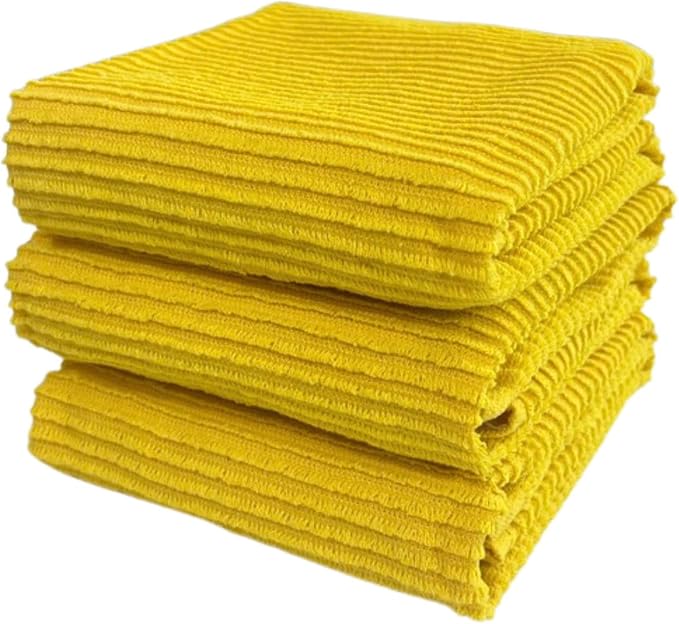 Serafina Home Yellow Kitchen Towels: 100% Cotton Soft Absorbent Ribbed Terry Loop, Set of 3 Multipurpose for Everyday Use Oversized 18" x 28" (Tuscan Lemon)