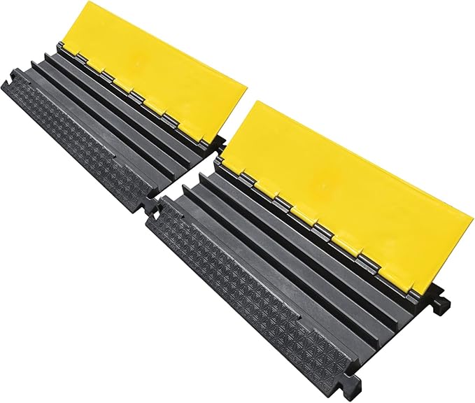 OranLite Rubber Cable Protector Ramp, Heavy Floor Cable Wire Cord Cover Speed Bumps 22000Lbs Load Capacity, Driveway Hose Cable Ramp Protective Cover for Indoor and Outdoor (3-Channel x 2Pcs)