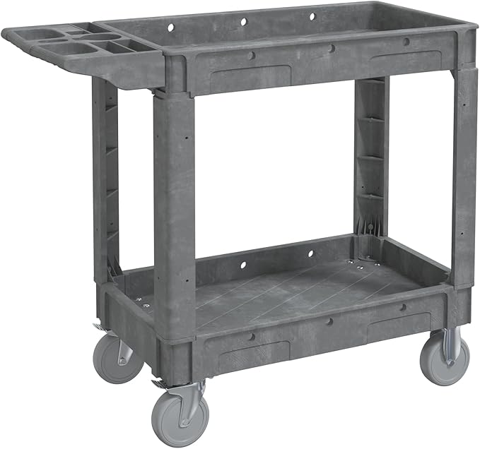 Utility Cart on Wheels, 2 Shelf Heavy Duty Plastic Rolling Cart, 550LBS Capacity Service Carts for Warehouse, Garage, School, Kitchens, Office(Gray, 40.6)