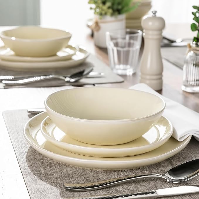 AmorArc Ceramic Dinnerware Sets,Handmade Reactive Glaze Stoneware Plates and Bowls Sets,Highly Scratch Resistant | Dishwasher & Microwave Safe Dishes Set,Service for 8 (24pc)