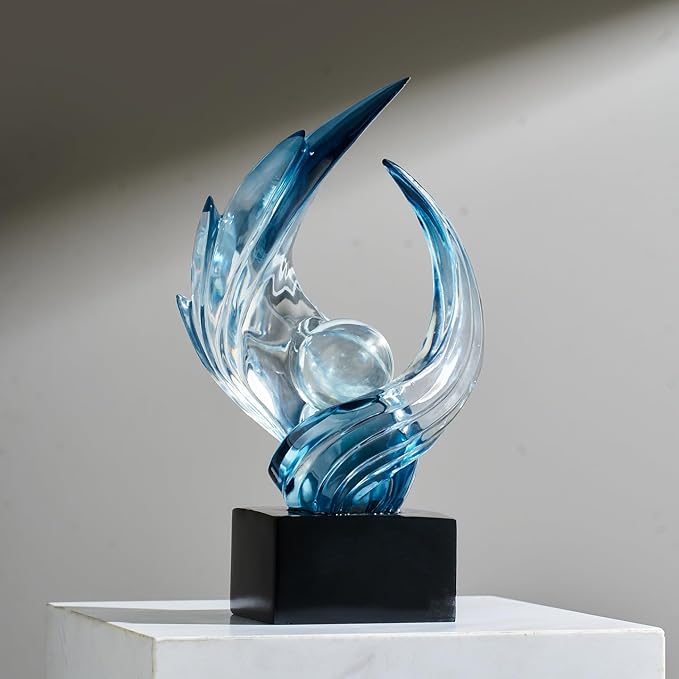 Abstract Art Sculpture, Resin Gold Decorative Statue, Modern White Ornaments for Living Room, Decorativas Modernas for Coffee Table, Entryway & Office Collectibles (Blue)