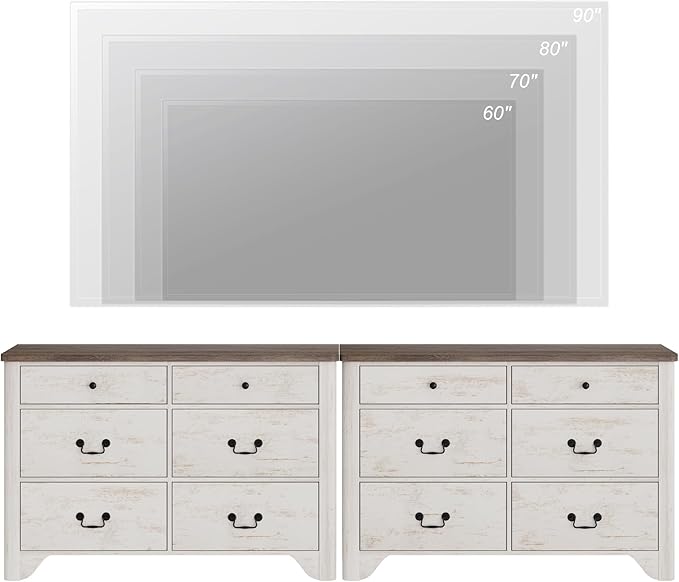 WAMPAT White Dresser with 12 Drawers, 94.5“ W Farmhouse Dresser TV Stand with Large Drawers, Rustic Wood Wide Chest of Drawers for Closet, Wood Dressers for Bedroom, Living Room, Hallway,