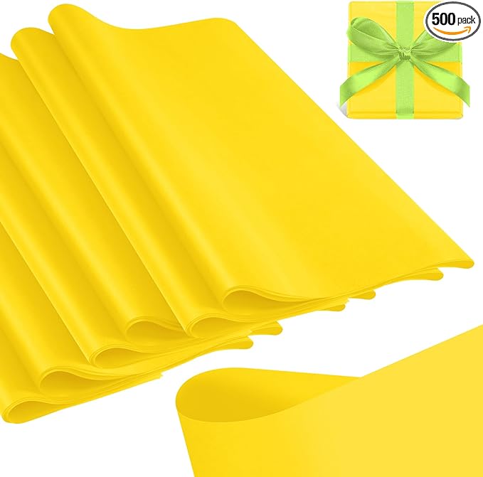 Qilery 500 Sheets Yellow Tissue Paper Bulk for Gift Bags 15 x 20 Inch Acid Free Christmas Packaging Wrapping Paper Sheets for Yellow Party Decoration DIY Craft, Bouquet, Pastry, Wedding