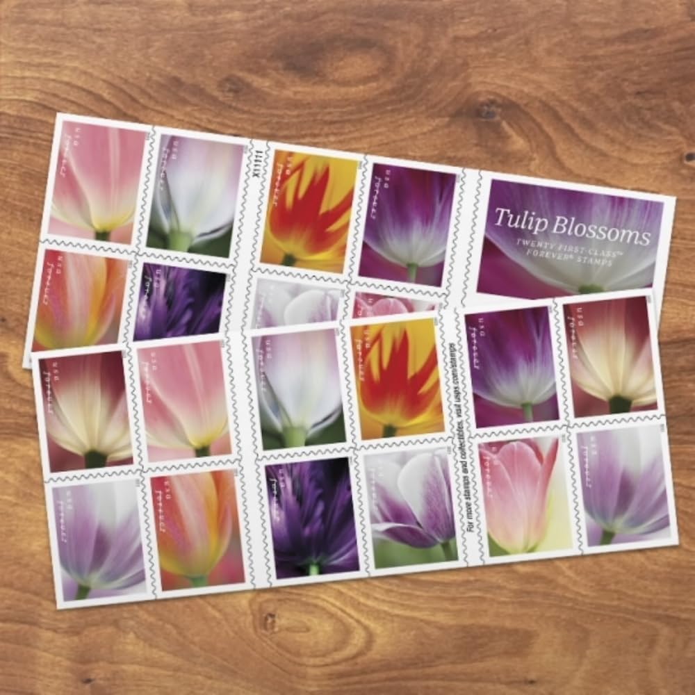 Tulip Blossoms Forever Postage Stamps - Book of 20 Self-Stick Stamps for USPS First Class Mail
