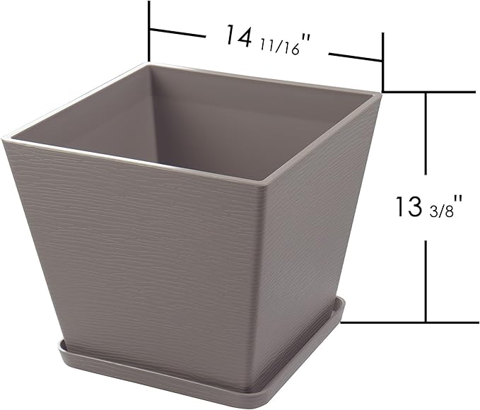 Kozyard 2Packs Taper Planter Indoor Outdoor Plant Pots with Tray Collecting Water for Porch, Patio, Backyard Planters Modern Décor for Tall Plants Flowers GrayishBrown
