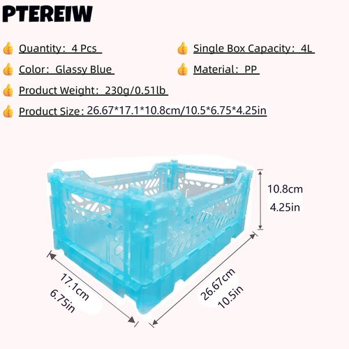 Pastel Plastic Storage Crates by [Brand Name] - 4-Pack Collapsible Bins for Organizing | 4L Space-Saving Design