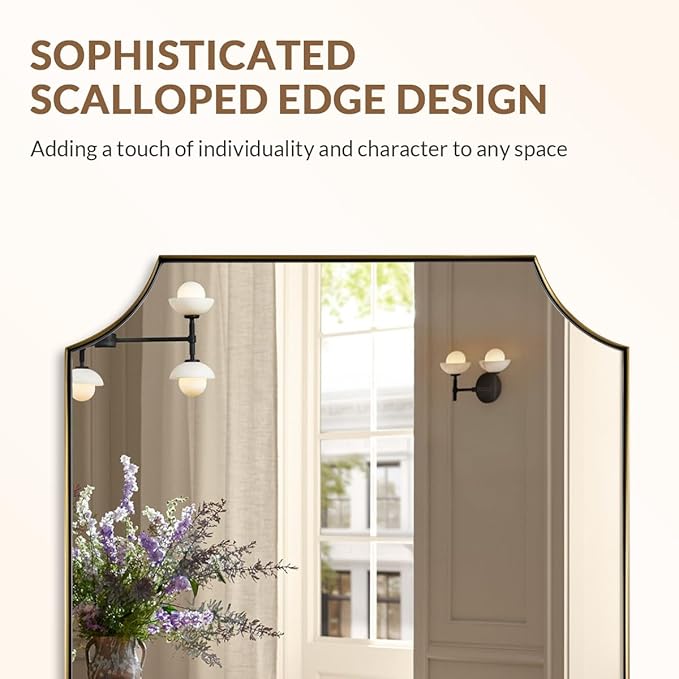 ANDY STAR 20"x30" Gold Scalloped Mirror, Mirrors for Bathroom, Champagne Bronze Vanity Mirror with Scalloped Corners Design, Rustproof Stainless Steel Thin Frame, Ideal for Narrow Bathroom Remodel