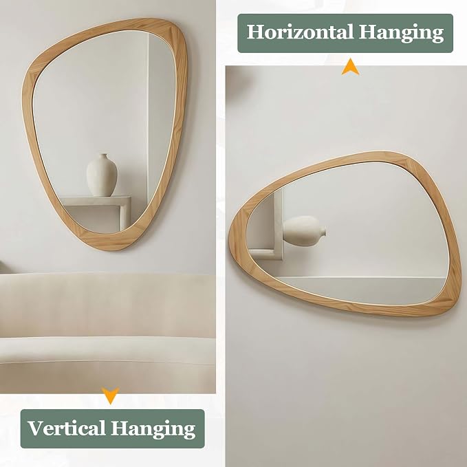 Majnesvon 20x30 Inch Asymmetrical Wall Mirror Wood,Rustic Irregular Shaped Vanity Mirror for Bathroom,Bedroom, Living Room, Entryway, Fireplace,Wall Decor,Solid Wooden Frame (Oak, 20"x30" Inch)