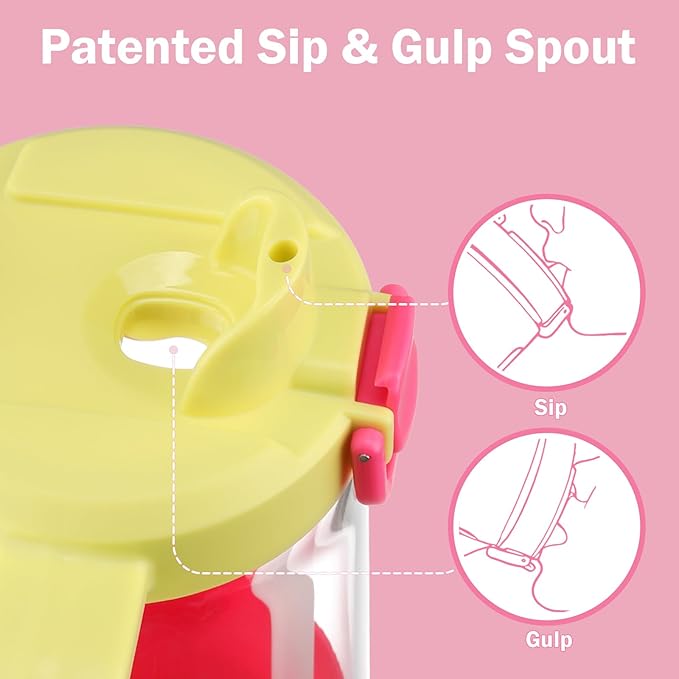 32oz Glass Water Bottle, 2-in-1 Straw and Sip Spout Lid, Leakproof Wide Mouth Tumbler with Handle, BPA-Free Reusable Bottle for Sports, Office, Outdoor, Bright Pink
