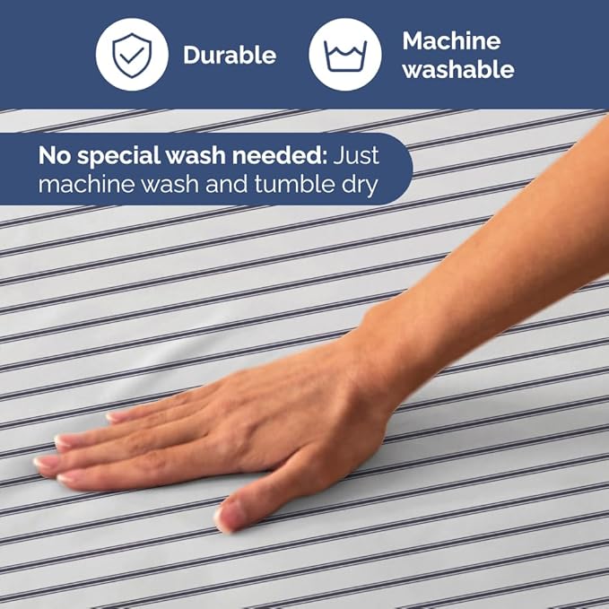 Blue and White Striped Sheets - 1 Flat & 1 Fitted Sheet & 1 Pillowcase w/ Deep Pockets - Cozy, Wrinkle & Fade Resistant - Ultra-Soft, Breathable & Cooling - Luxury Pinstripe Bedding - Twin Size