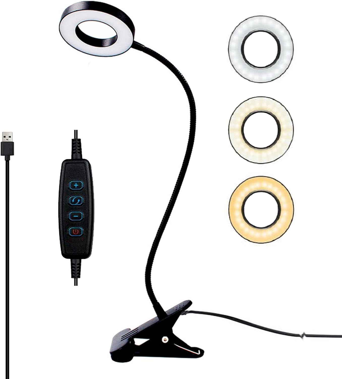 Skiennix LED Desk Reading Light - Adjustable Clamp-On Design with 3 Color Modes & 10 Brightness Levels | Black