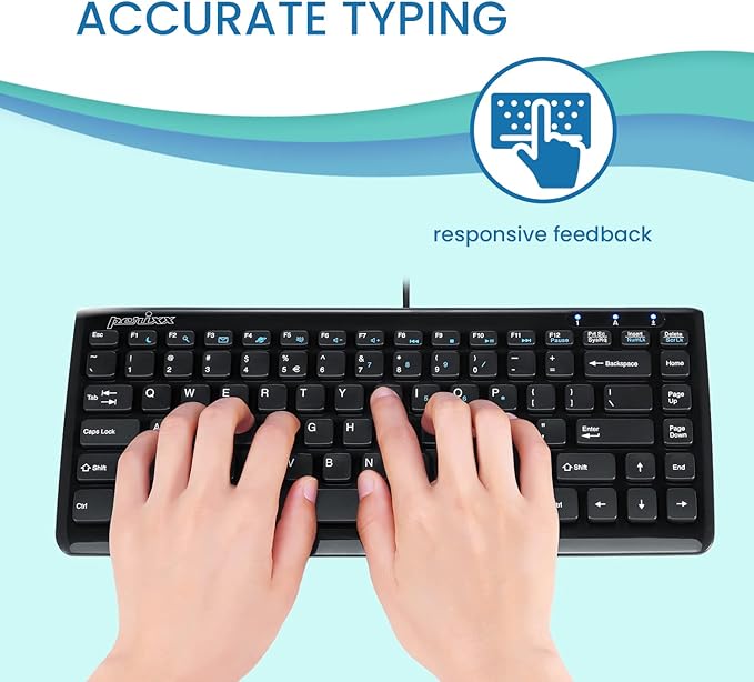 Perixx PERIBOARD-407B US, Wired USB Mini Keyboard with 11 Hot Keys - Glossy Black - US English Layout
