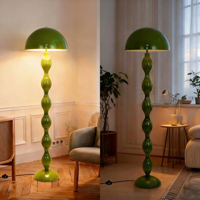 Green Floor Lamp Mushroom Lampshade,Vintage Floorlamp,Unique Lamps for Living Room Bedroom,Retro Tall Standing Lamp for Study,Girl's Room,Office,Apartment,Home Decor,Pretty Lamps Floor,Mid Century