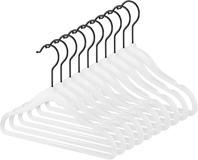 MIZGI Baby Velvet Hangers,Non-Slip Kids & Toddler Hangers,11.8 Inch Hangers for Baby Clothes,Pack of 50(White/Black)