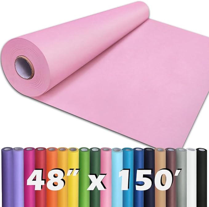 PerkHomy Light Pink Kraft Paper Roll 48" x 1,800" (150') for Gift Wrapping Bouquet Flower Art Painting Craft Writing Packaging Shipping 80GSM 55LB (Light Pink, 48" x 150')