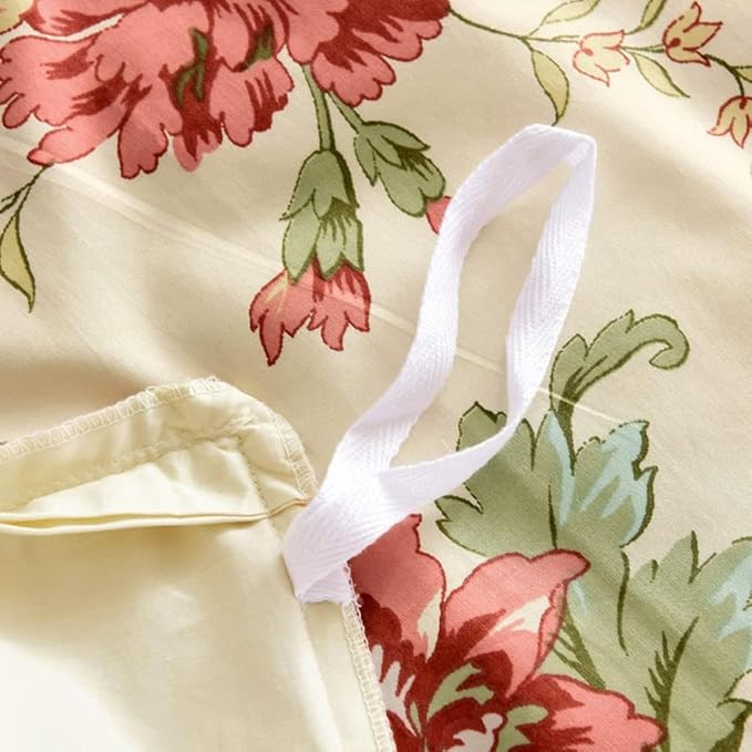 LifeTB Vintage Garden Style Duvet Cover King Red Flower Green Leaves Pattern Floral Duvet Cover Aesthetic Comforter Cover Soft Cotton Floral Bedding Set Botanical Garden Flower Duvet Cover King Size
