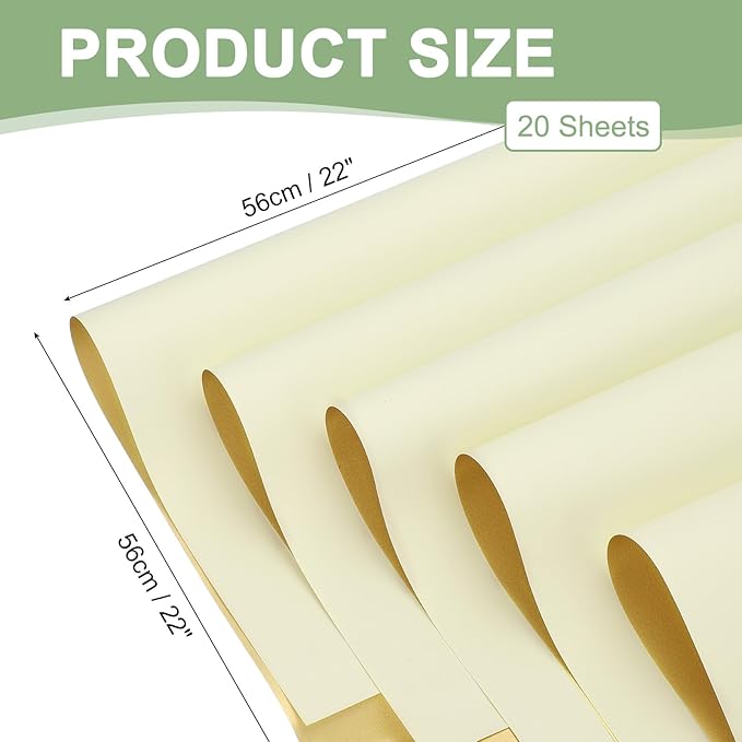 PATIKIL Flower Gift Wrapping Paper, 20 Sheets Double Sided Golden Waterproof Bouquet Paper Wrap Florist Supplies Packaging Floral Papers for Wedding DIY Craft Valentine, Beige/Gold