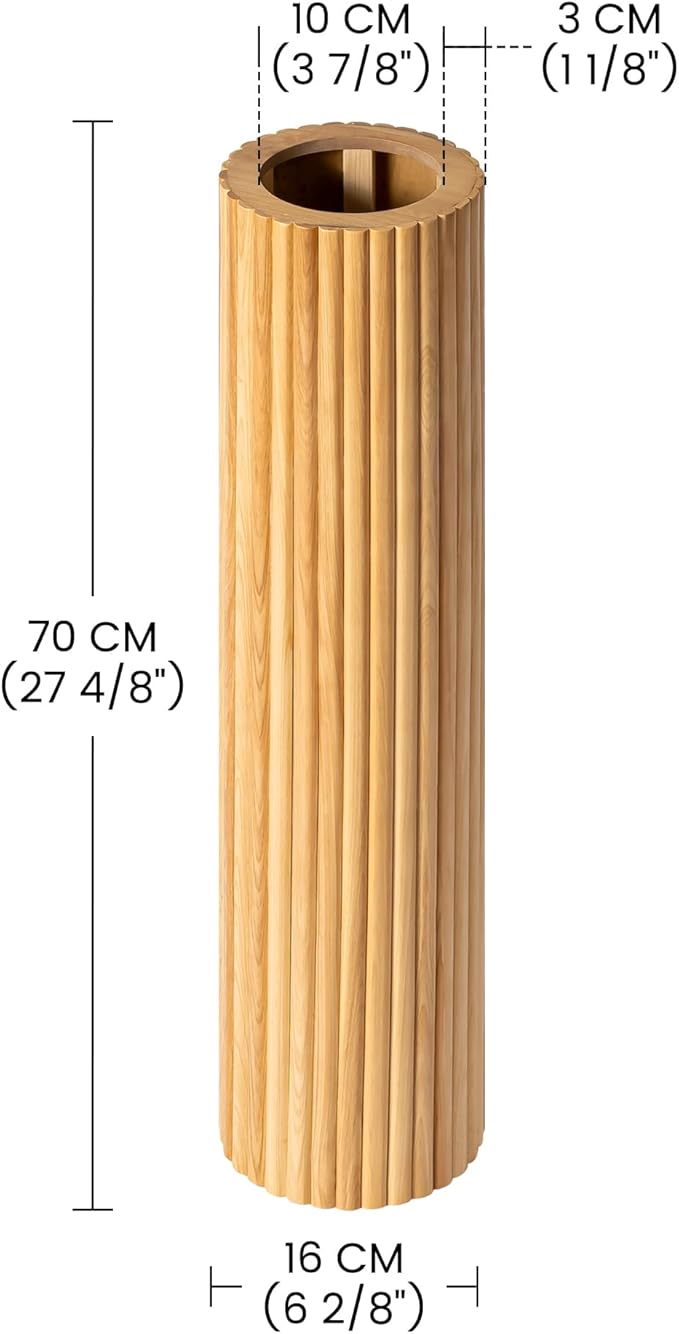 SHYFOY Wooden Fluted Floor Vase, 27.5 inch Cylinder Decorative Tall Vase Standing Decor for Living Room Dining Bedroom Home Corner Indoor