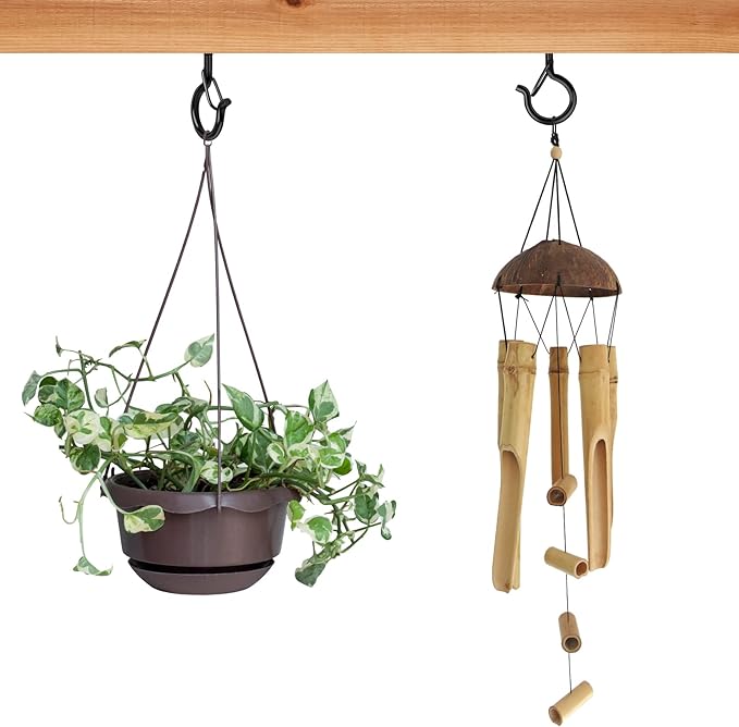 50 Pack Screw-in Hooks for Outdoor String Lights, Q Hangers Light Outside, Swivel Hanging Basket Patio with Safe Buckle Screw in Planter Eye Hook Wall Ceiling, Black