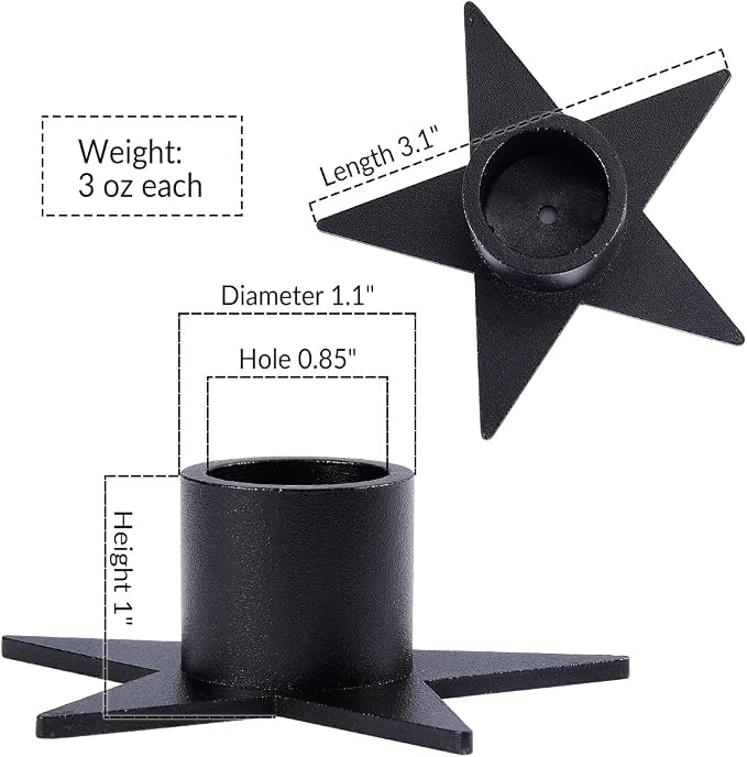 12PCS Pentagram Black Taper Candle Holders, Matte Iron Candlestick Holders Centerpieces for Home Decoration, Wedding Anniversary, Party, Housewarming Gifts.