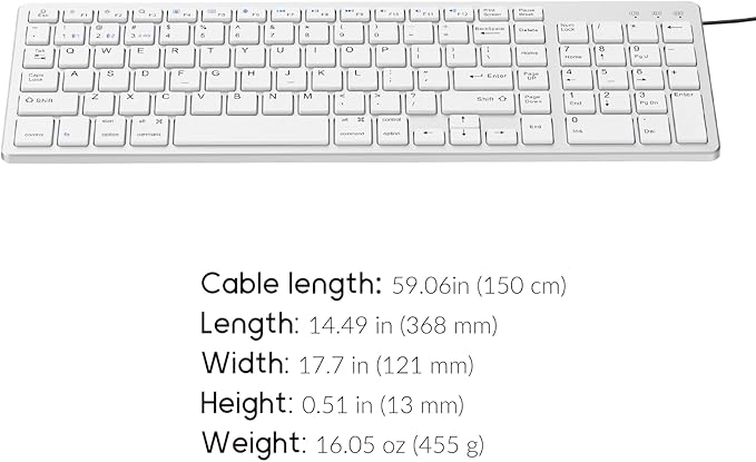 JKSML Wireless Keyboard with 102 Keys, Bluetooth and 2.4 GHz Wireless, Low Profile, Number Pad, Fluid Quiet Typing, 12 Programmable Keys, USB C Rechargeable, for Phone, Tablet, PC, Laptop, TV - White