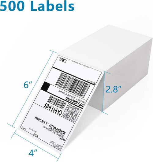 JADENS Thermal Shipping Labels - 500 Pack | 4x6 Inch Size for Efficient Labeling