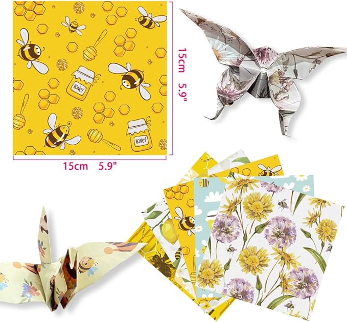 Square Origami Paper 6x6 Double Sided 50 Sheets 50 Colors 70GSM Origami Kit Japanese Chiyo Easy Fold Arts Crafts DIY Handwork Bee