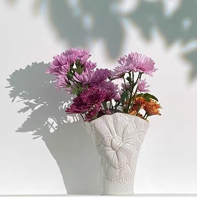 White Ceramic Decorative Vase,Cute Small White Flower Vase for Home Decor,Nordic Modern Boho Ins Style Decorative Ceramic Aesthetic Vases for Flowers