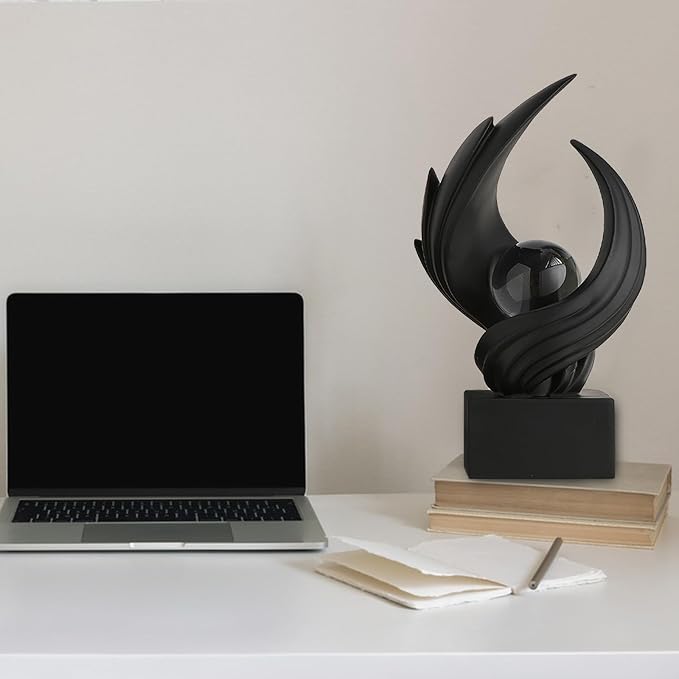 Modern Art Statue Decor, Abstract Swirl-Shaped Sculpture with Glass Ball Resin Art Figurines Centerpiece Sculptures for Home Decor Living Room Stand Coffee Table Office Bookshelf Decoration (black)