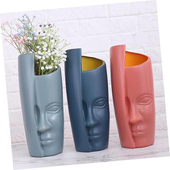 Abstract Face Plastic Vase Lightweight Decorative Flower Pot for Home and Office Modern Artistic Dry Flower Container Stylish Household Ornament