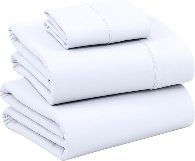 RUVANTI 100% Cotton Twin Sheets Set, 3 Pieces, Soft & Breathable Percale Weave Bedding, Deep Pocket 16", Hotel Standard, Crisp Cool Feel, Durable, Perfect Dyed Bed Sheet, Bright White