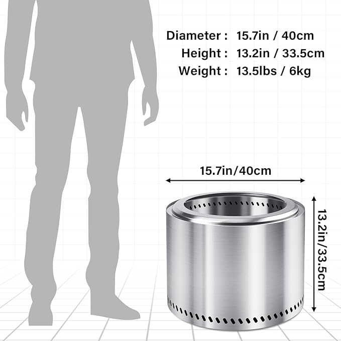HGD 16 inch Smokeless Fire Pit for Outside, Stainless Steel Fire Pits, Smokeless FirePit Outdoor for Camping Backyard Patio Garden Picnic
