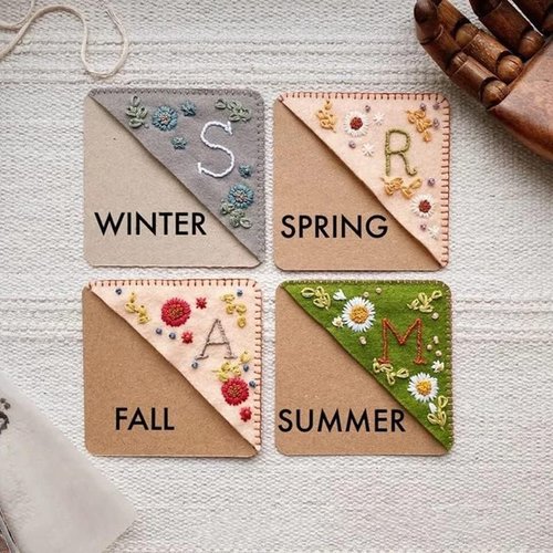 MOTEERLLU Personalized Hand Embroidered Corner Bookmark with A-Z Initial, Cute Book Markers for Reading Women, Book Lovers Gifts for Friends Mom & Teachers, 3.74"(Spring-n)