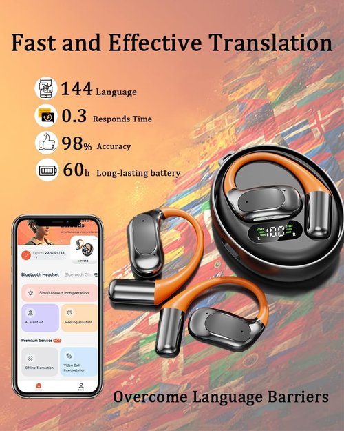 **Skiennix AI Translation Earbuds - Real-Time 3-in-1 Translator | Bluetooth for 144 Languages, 5 Modes**