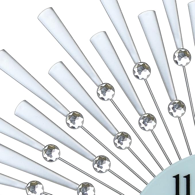 Large Silver Spoke Sunburst Wall Clock with Crystal Accents