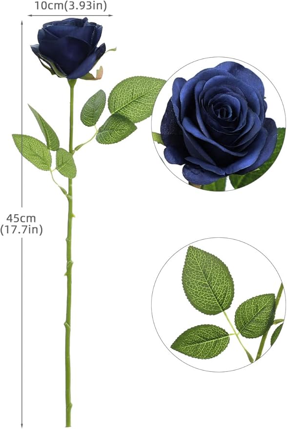 Artificial Rose Flower Artificial Flowers Flower with Long Stem Silk Roses Bouquet for Wedding Bridal Shower Party Home Decoration (Navy Blue, 12 Pcs)