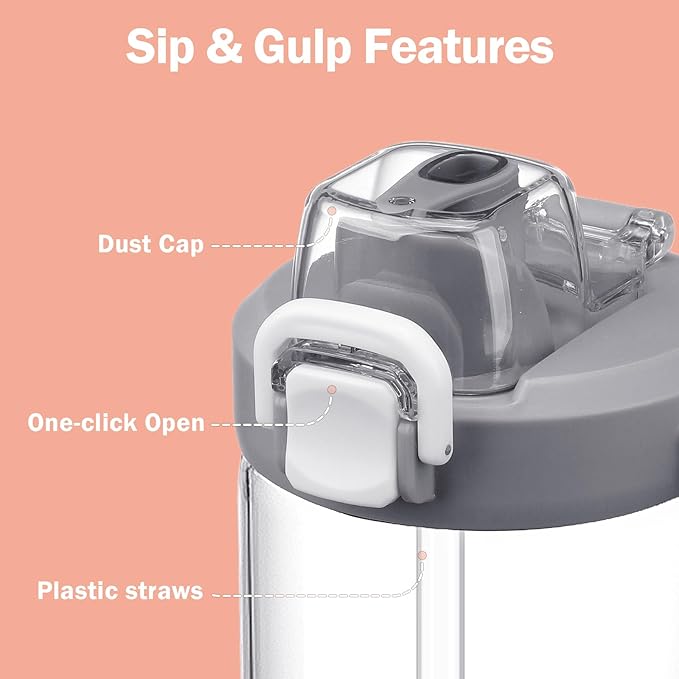 32oz Glass Water Bottle, 2-in-1 Straw and Sip Spout Lid, Leakproof Wide Mouth Tumbler with Handle, BPA-Free Reusable Bottle for Sports, Office, Outdoor, White