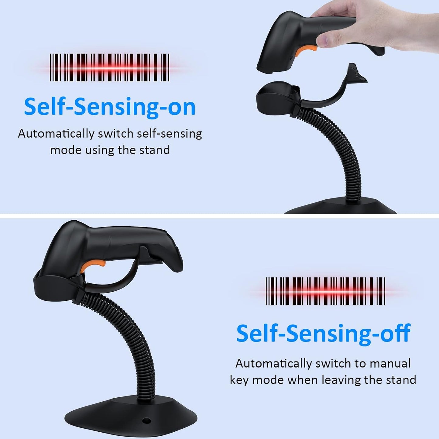 Skiennix USB Wireless Barcode Scanner - Ergonomic Design with Stand for Easy Scanning