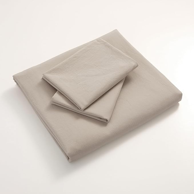 JIYUAN 100% Washed Cotton Duvet Cover Set 3 PCS Oversized Queen,1 Duvet Cover 98"x98"(Comforter Not Included) and 2 Pillowcases, Linen Like Comfy and Breathable, Heathered Tannish Linen Grey