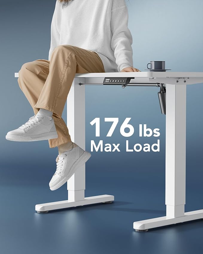 HUANUO Electric Small Standing Desk, 35" x 24" Whole Piece Desktop, Adjustable Height Computer Desk, 4 Height Memory Settings, Sit Stand Up Desk for Home Office, White