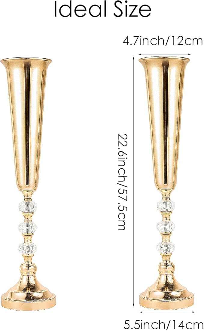 2 Pcs Tall Gold Vases for Centerpieces -22.6" Height Versatile Metal Tabletop Flower Stand, Wedding Decorations for Reception, Tall Flower Vase for Birthday, Weddings, Anniversary, Home Decor (2 Pcs)